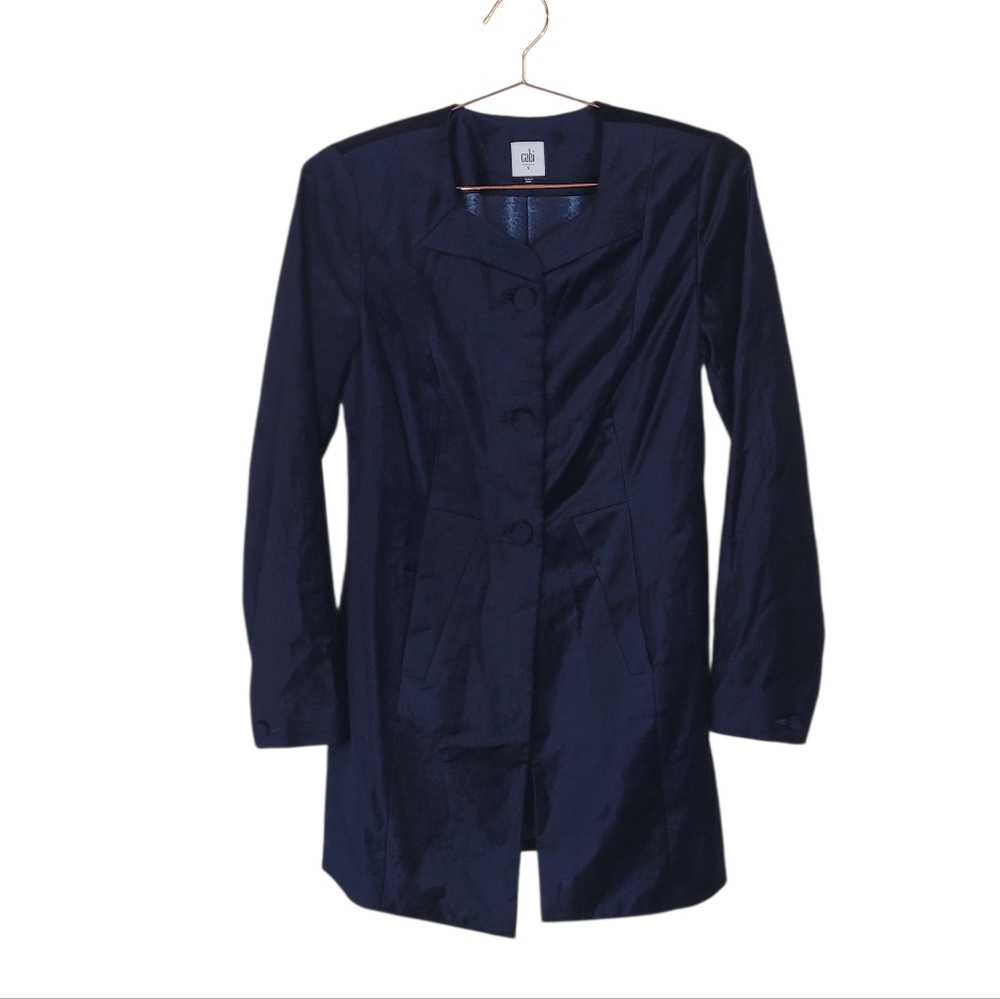 CABI Midnight Navy Velvet Entrance Blazer Long Coat Size S #3489
